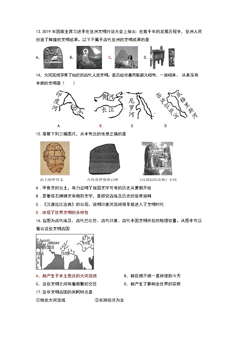 2022年山东省惠民县大年陈镇中学中考历史复习第一单元古代亚非文明训练第3页