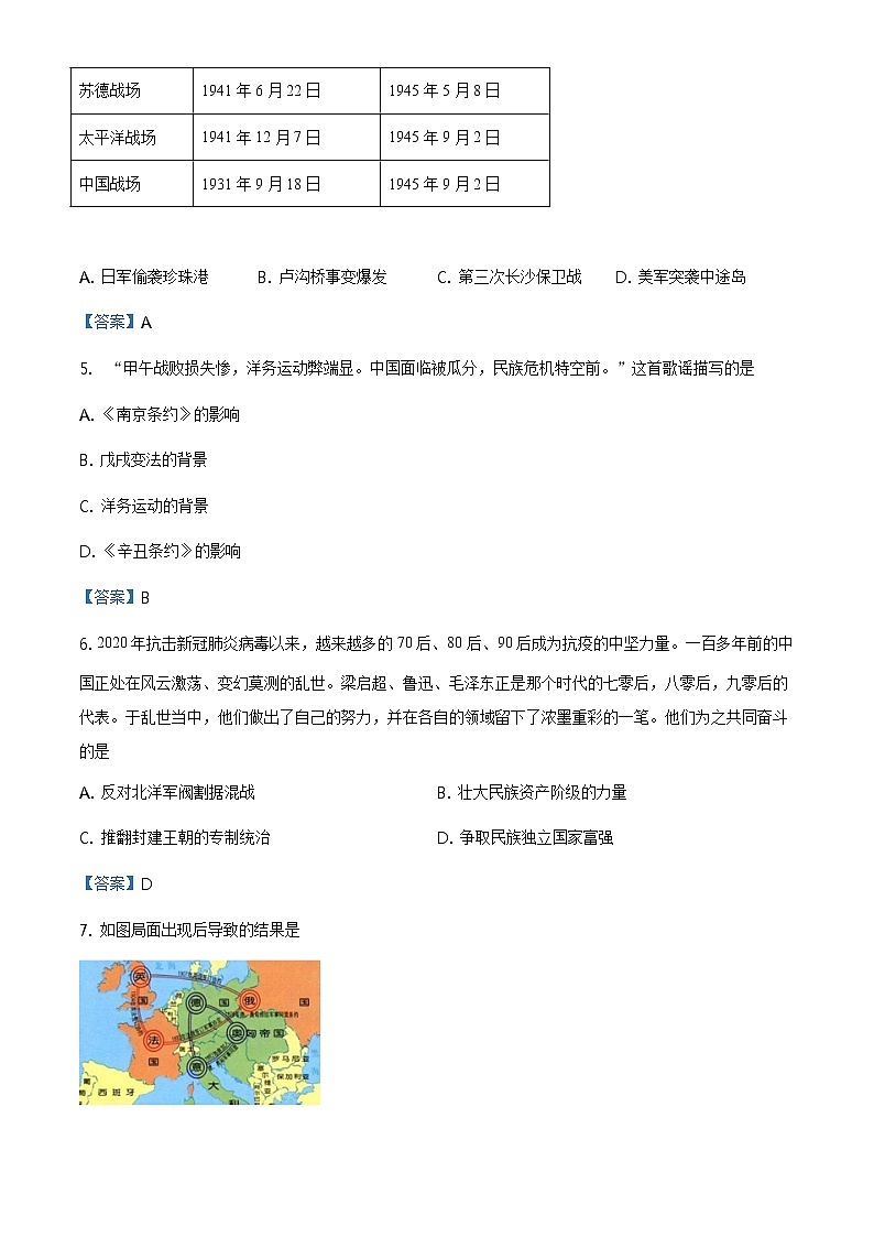 2021年山东省泰安市中考二模历史试题及答案02