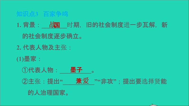 部编版七年级历史上册第二单元夏商周时期：早期国家与社会变革第8课百家争鸣习题课件新人教05