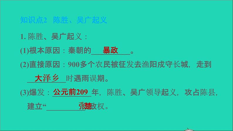 部编版七年级历史上册第三单元秦汉时期：统一多民族国家的建立和巩固第10课秦末农民大起义习题课件新人教04