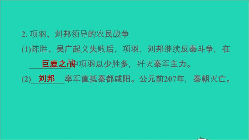 部编版七年级历史上册第三单元秦汉时期：统一多民族国家的建立和巩固第10课秦末农民大起义习题课件新人教06