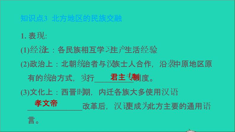 部编版七年级历史上册第四单元三国两晋南北朝时期：政权分立与民族交融第19课北魏政治和北方民族大交融习题课件05