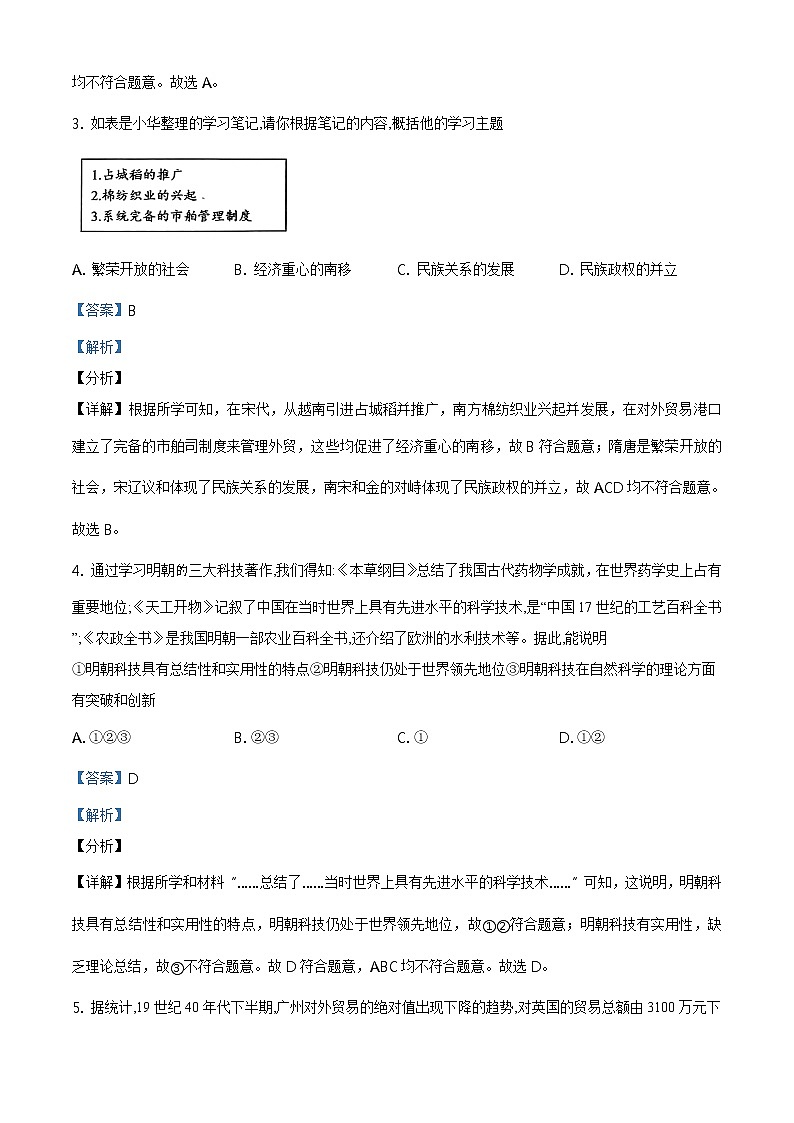 精品解析：2021年江苏省徐州市中考二模历史试题（解析版+原卷板）02