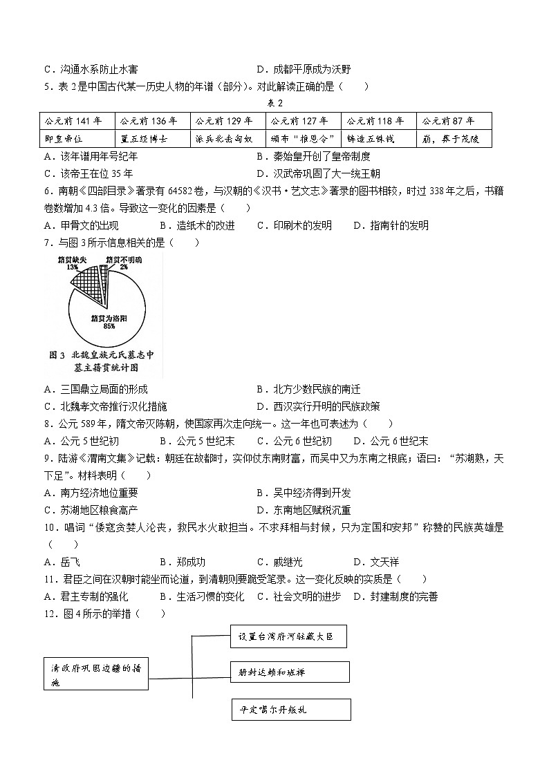 2022年福建省三明市中考一模历史试题(word版含答案)02