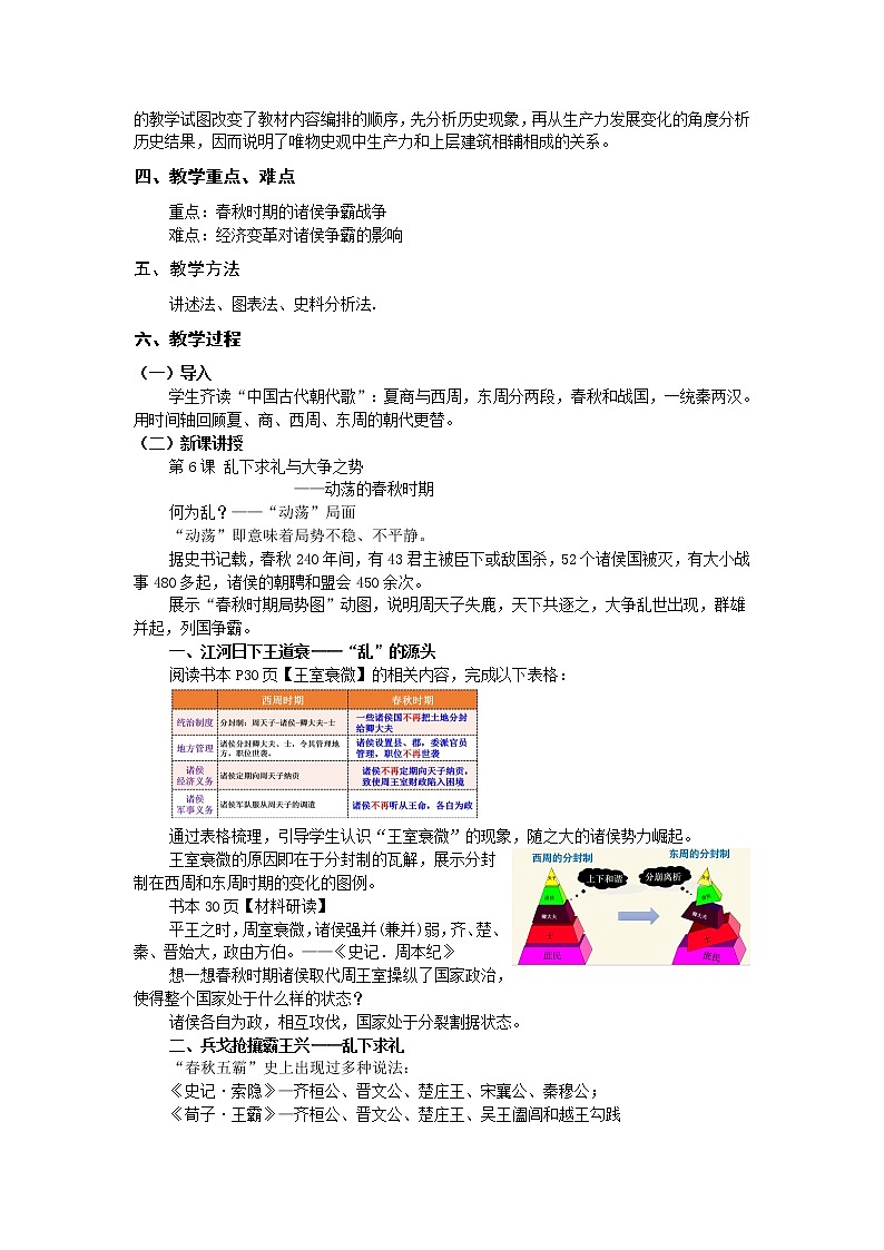 部编版（五四制）历史第一册 第6课 动荡的春秋时期 教案02