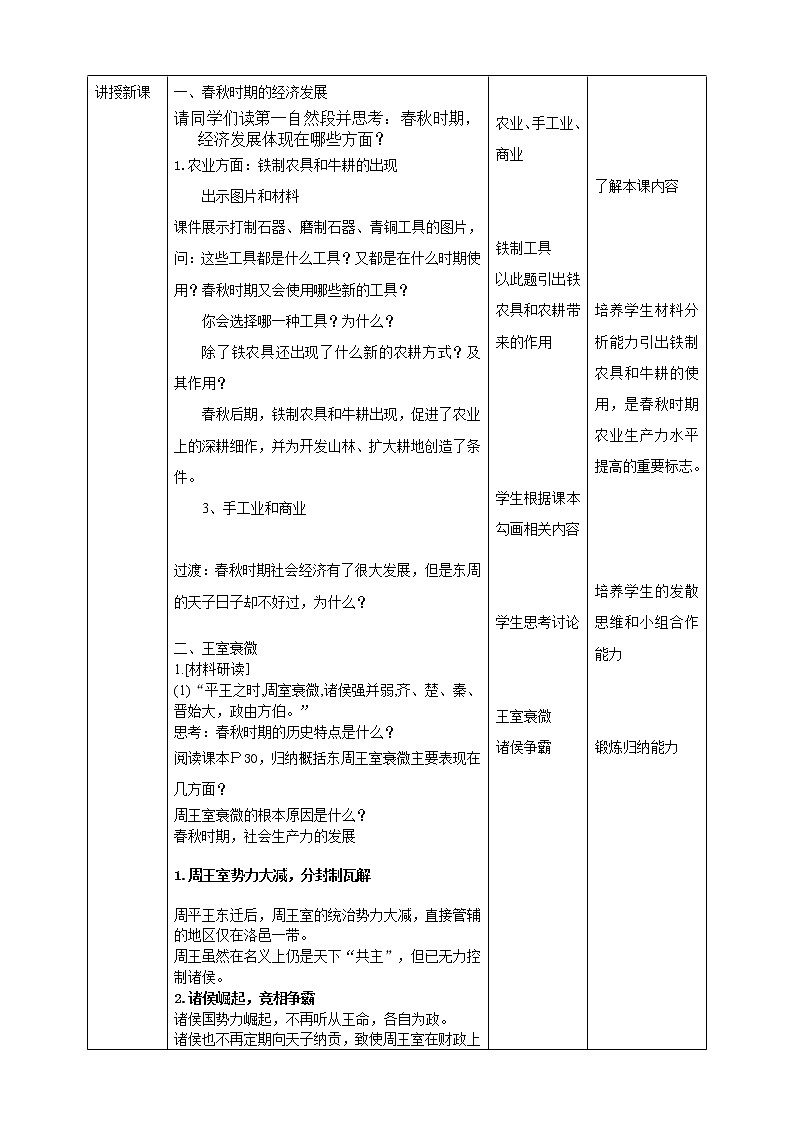 部编版（五四制）历史第一册 第6课 动荡的春秋时期(1) 教案第2页