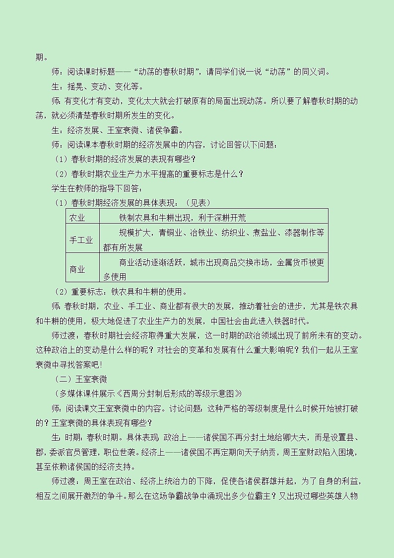 部编版（五四制）历史第一册 第6课 动荡的春秋时期 教案第2页