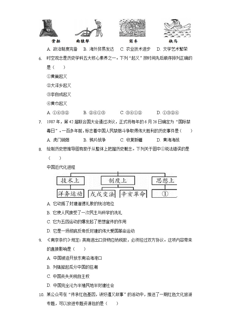 2022年贵州省遵义市红花岗区中考历史一模试卷（含解析）02