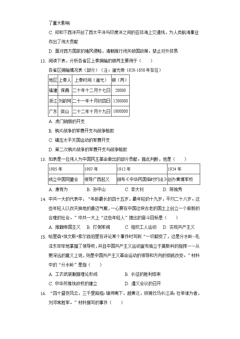 2022年江苏省泰州市姜堰区仲院中学中考历史一模试卷（含解析）03