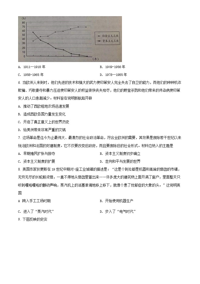 精品解析：2021年河北省中考历史试题（原卷版）02