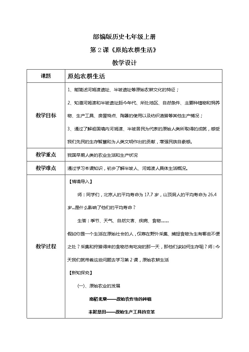 第2课《原始农耕生活》课件+教学设计01