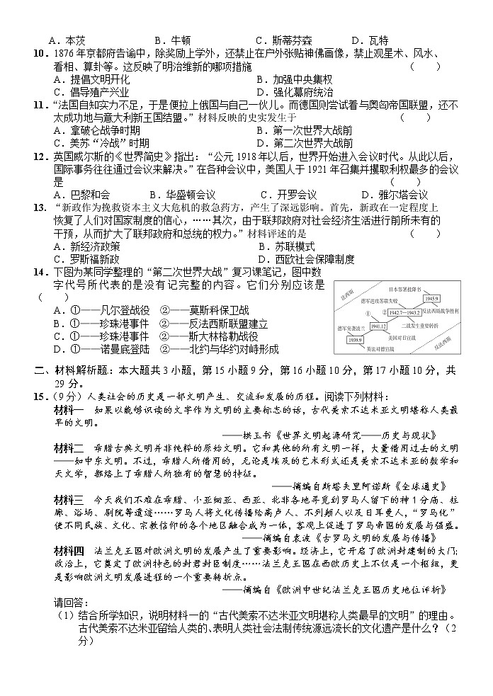 2022年江苏省常州市某校中考一模历史试题02