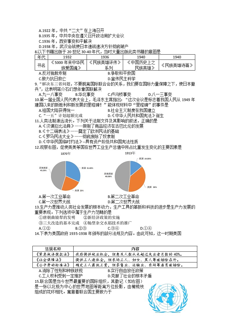 2022年福建省部分校初中学业水平仿真模拟考试历史试题第2页