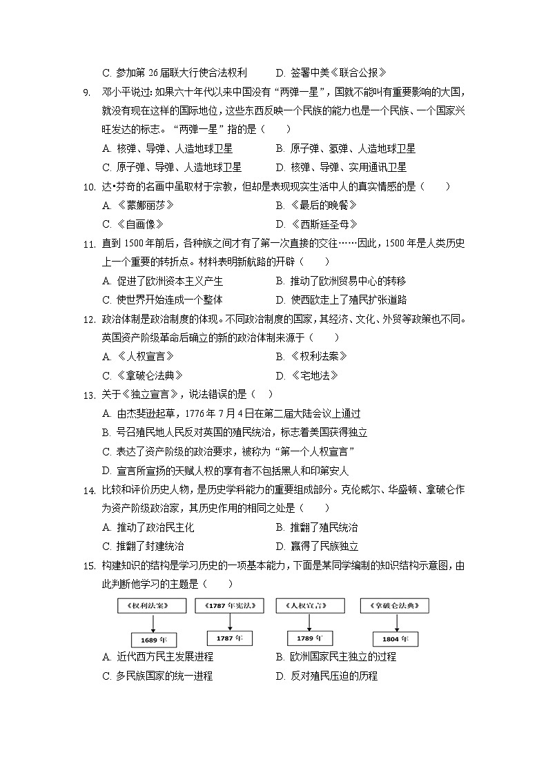 2022年辽宁省葫芦岛市实验中学中考历史第一次段考试卷第2页