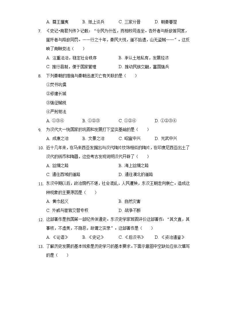 2021-2022学年山西省阳泉市平定县七年级（上）期末历史试卷（含解析）第2页