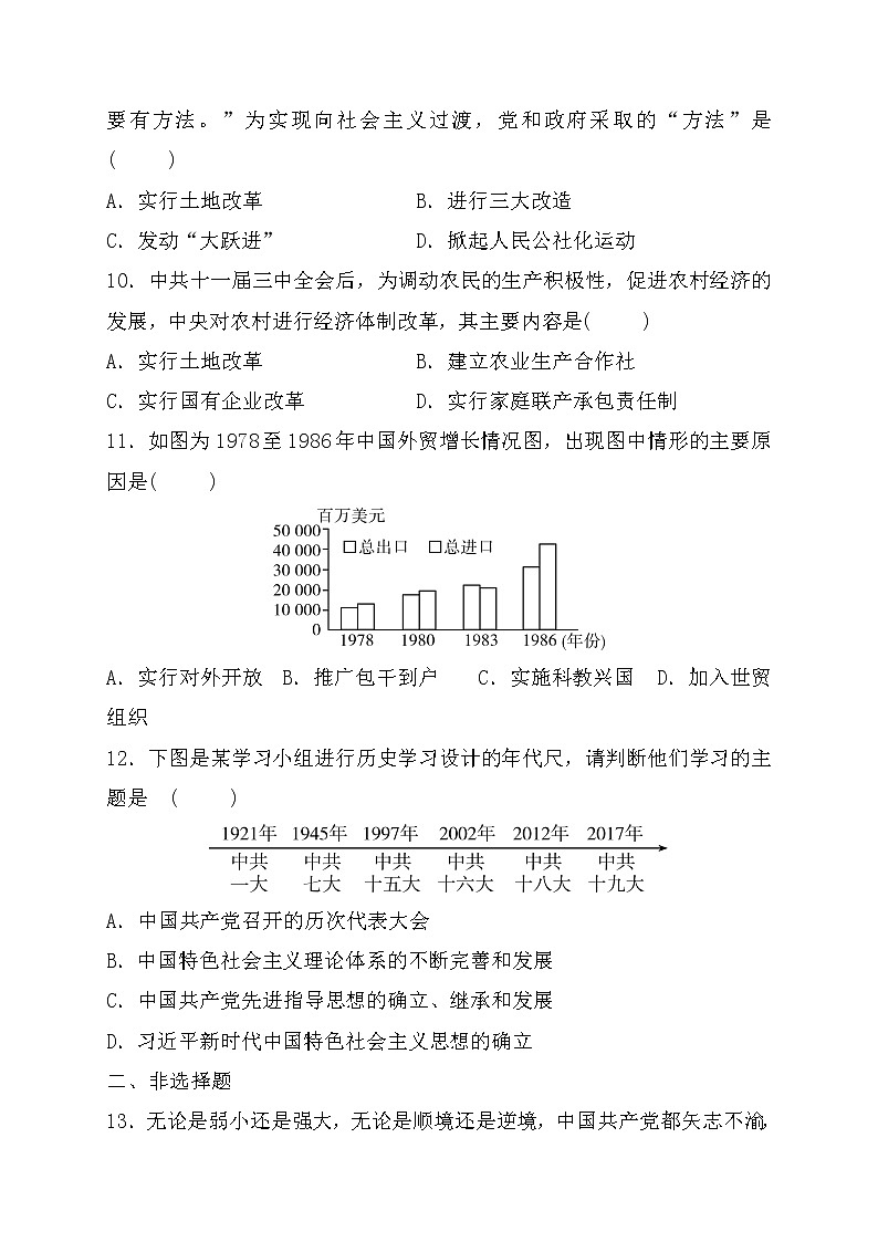 2022年山东省枣庄市历史中考专项训练专题二+中国共产党的辉煌历程03