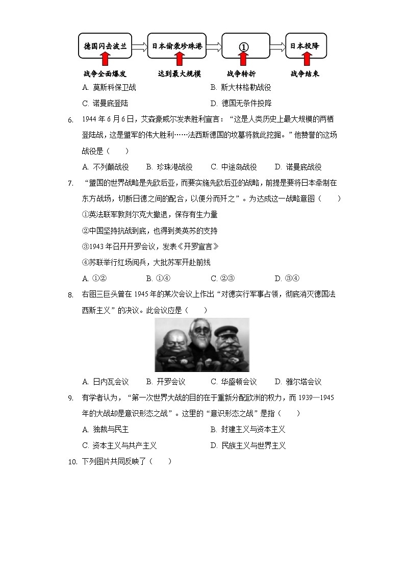 人教部编版九年级下册《4.3 第二次世界大战》2022年同步练习卷（3）（含解析）第2页