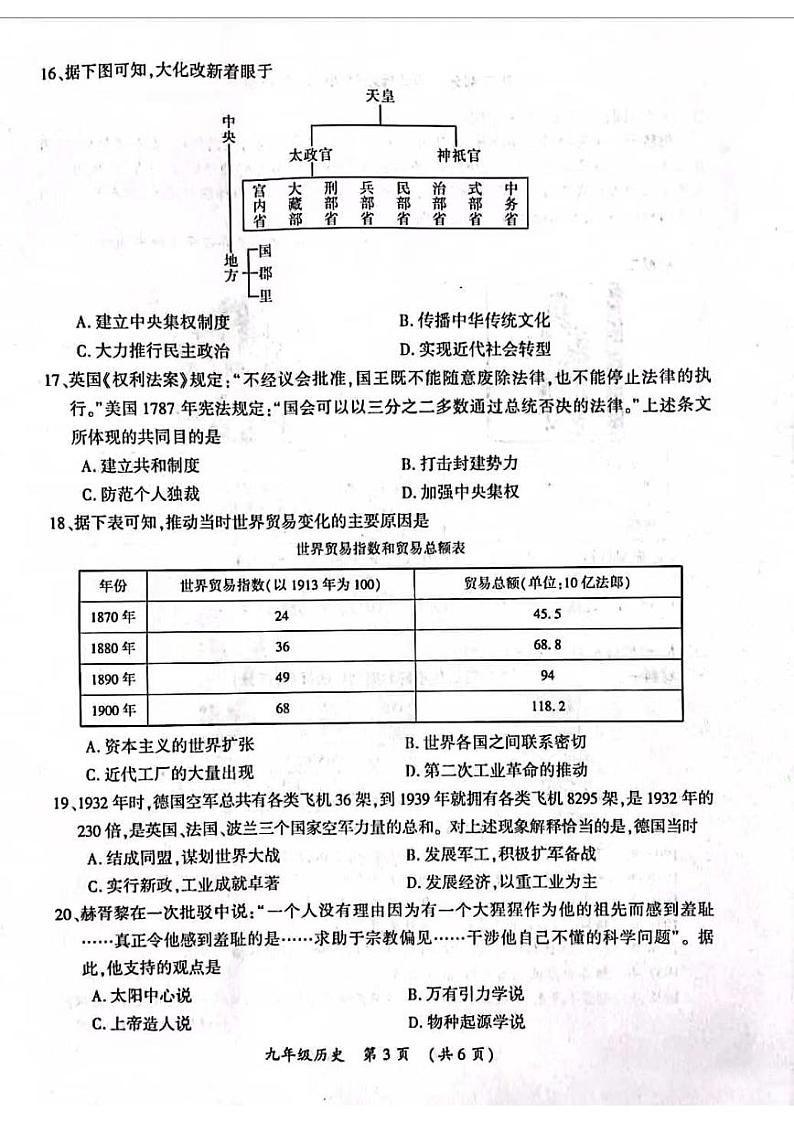 2022河南省开封市一模历史试卷及答案第3页