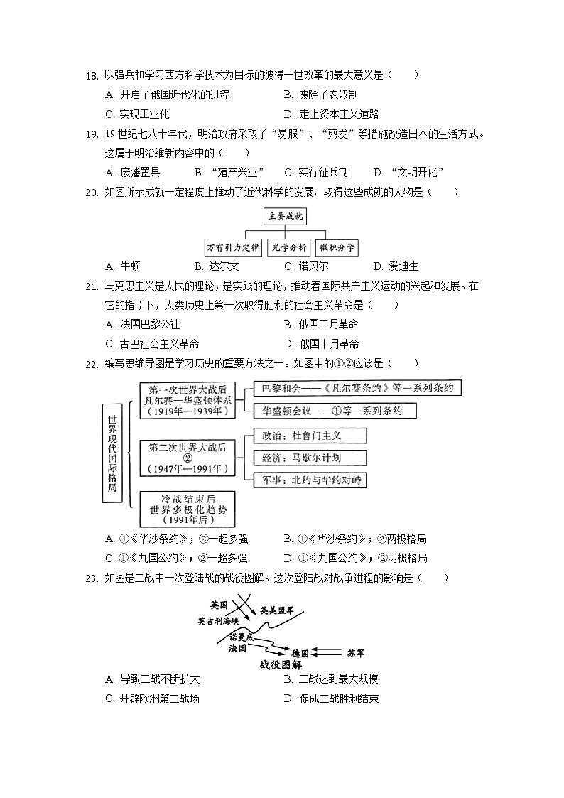 2022年湖南省邵阳第四中学中考历史一模试卷03