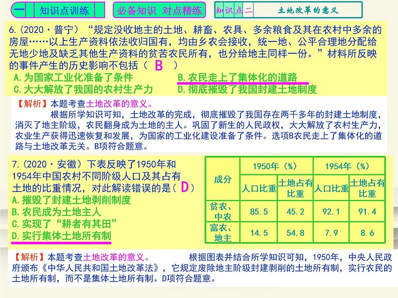 人教版中国历史八年级下册《新编基础训练》第3课训练题评讲课件PPT第4页