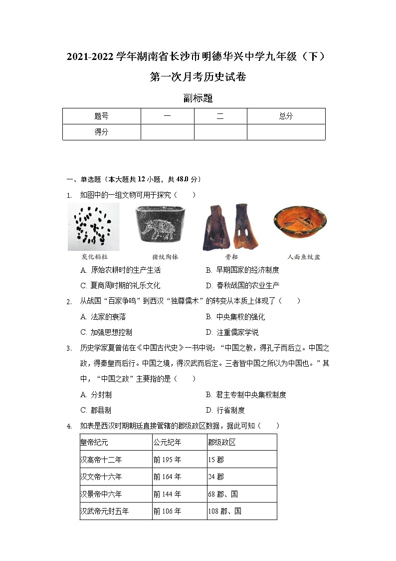2021-2022学年湖南省长沙市明德华兴中学九年级（下）第一次月考历史试卷（含解析）第1页