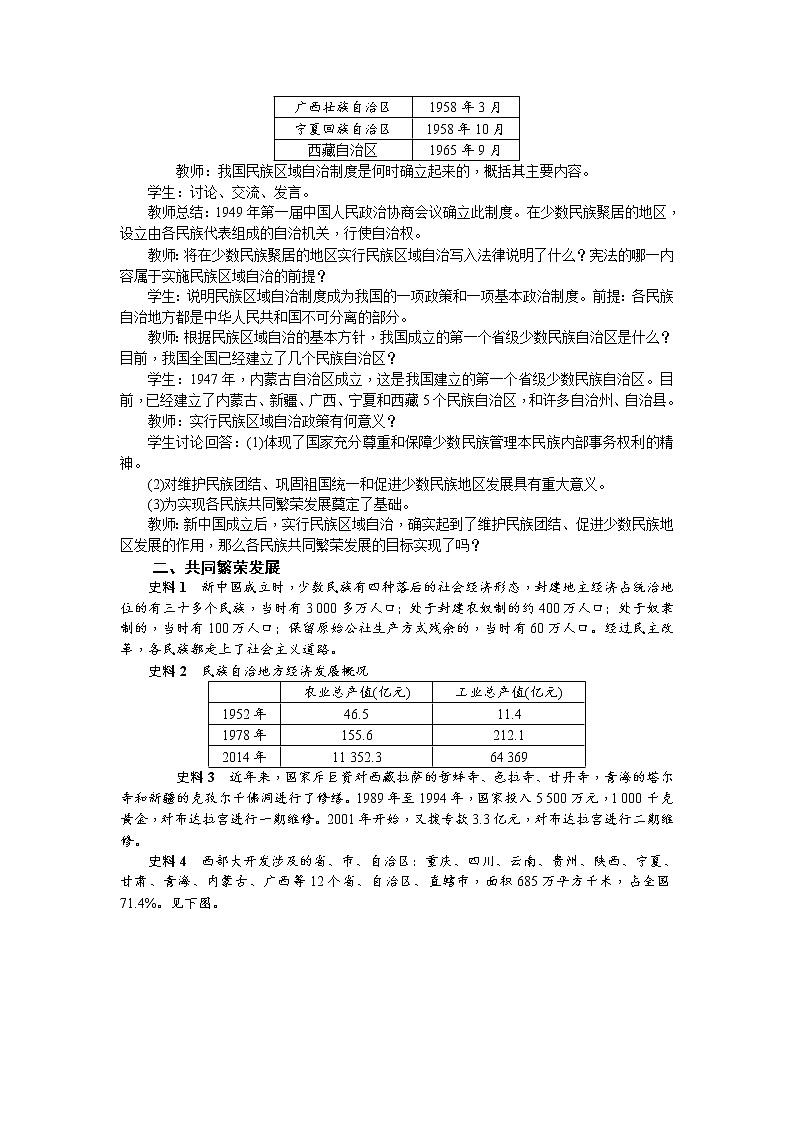 2022年人教版八年级历史下册第12课民族大团结教案 (1)第2页