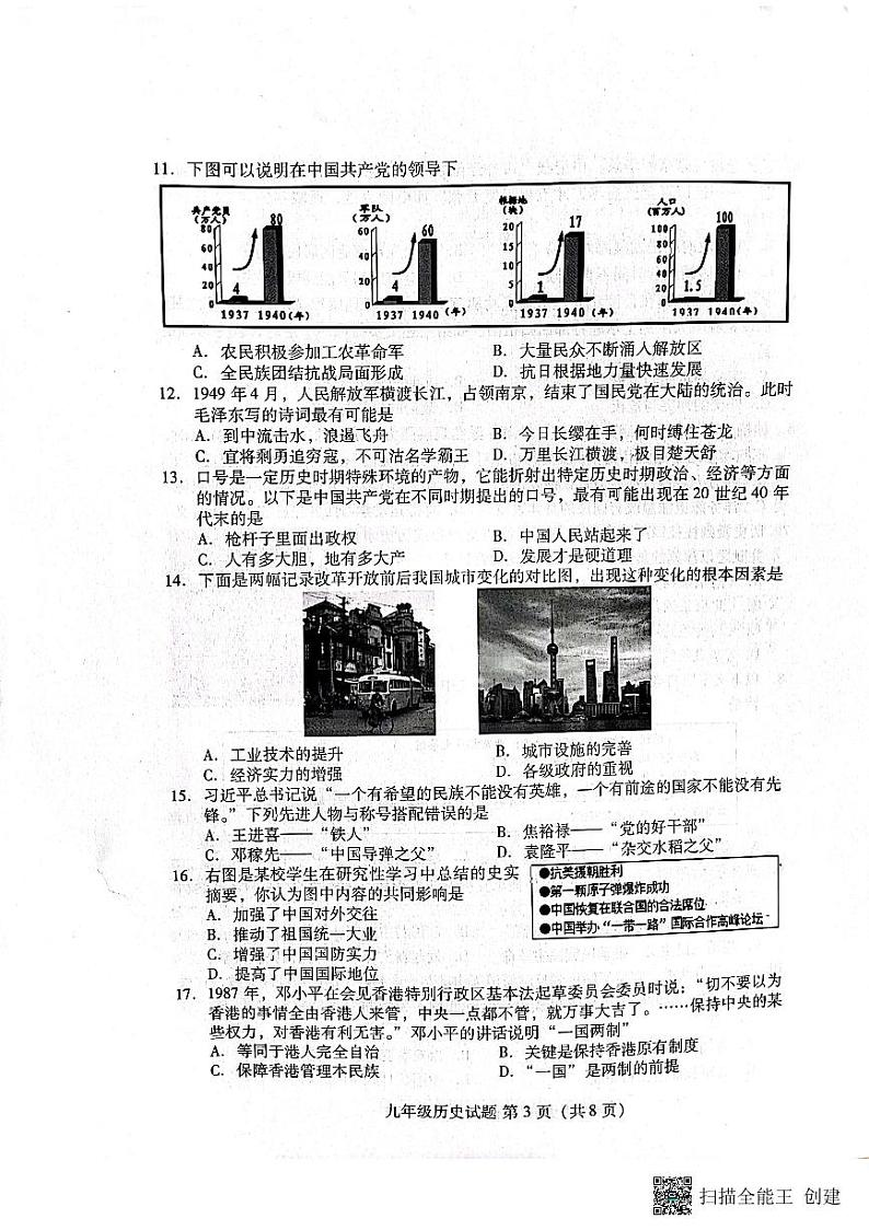 2022年山东省潍坊市潍城区中考一模历史试题03