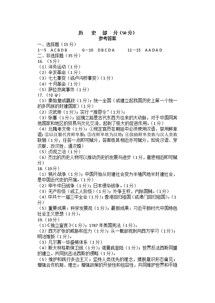 2022年辽宁省锦州市九年级质量检测(一)（中考一模）历史试题01