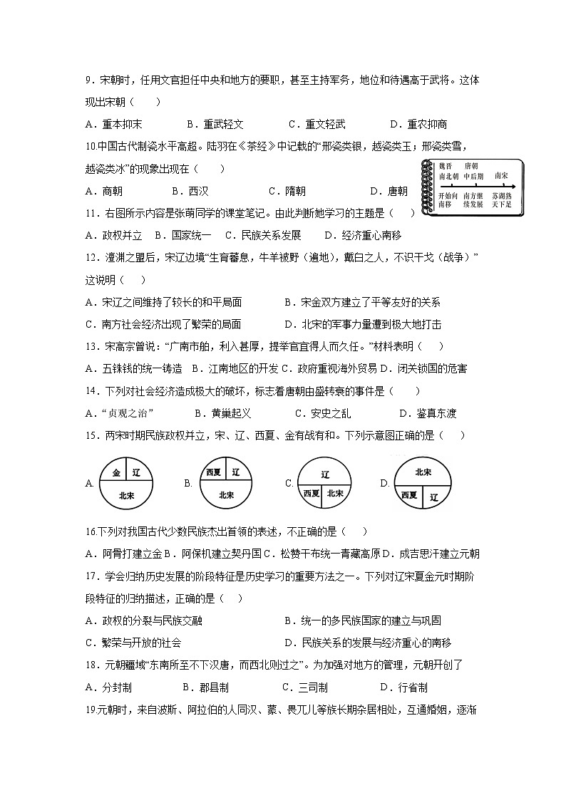 江苏省盐城市东台市六校2021-2022学年部编版七年级下学期期中联考历史试题（有答案）02