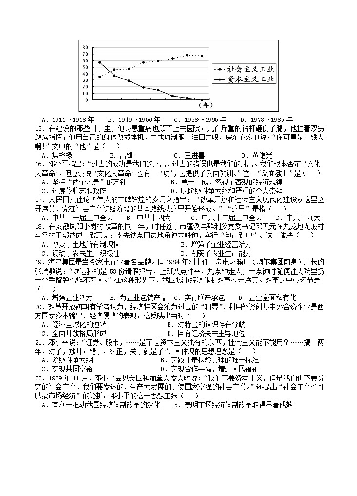 江苏省苏州工业园区金鸡湖学校2021-2022学年八年级下学期期中质量调研历史试卷03