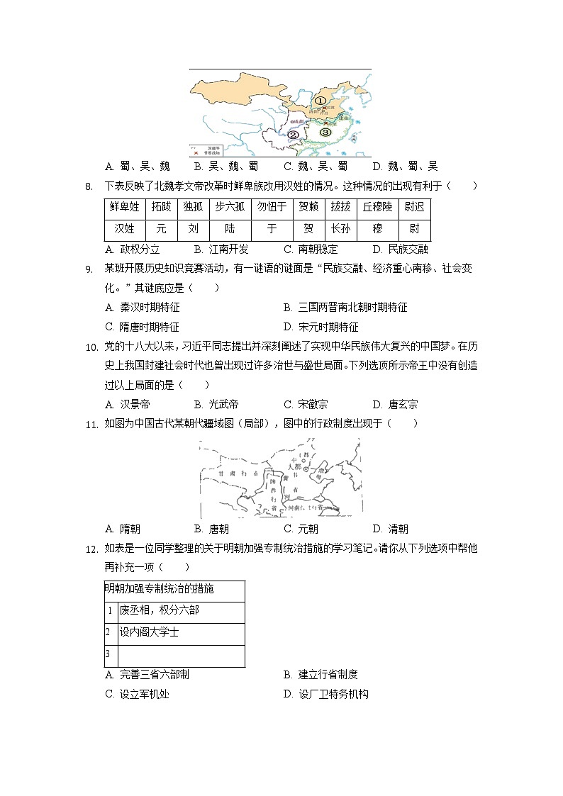 2022年云南省昆明第十中学中考历史一诊试卷第2页