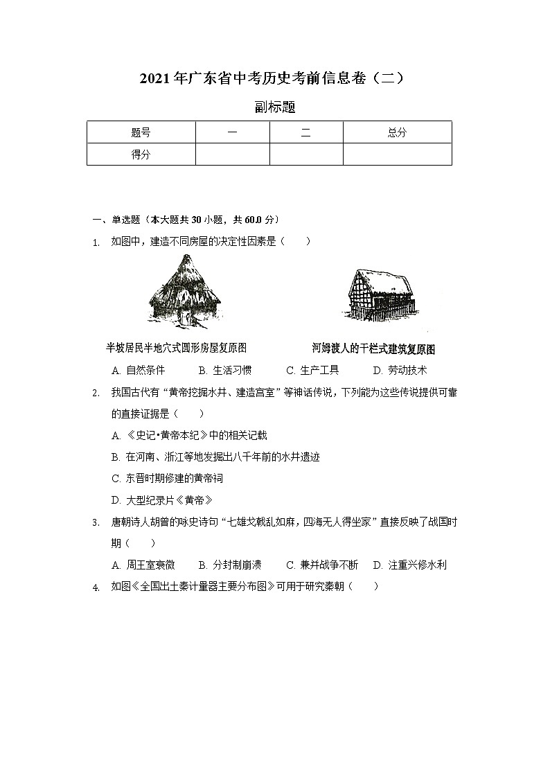 2021年广东省中考历史考前信息卷（二）（含解析）01