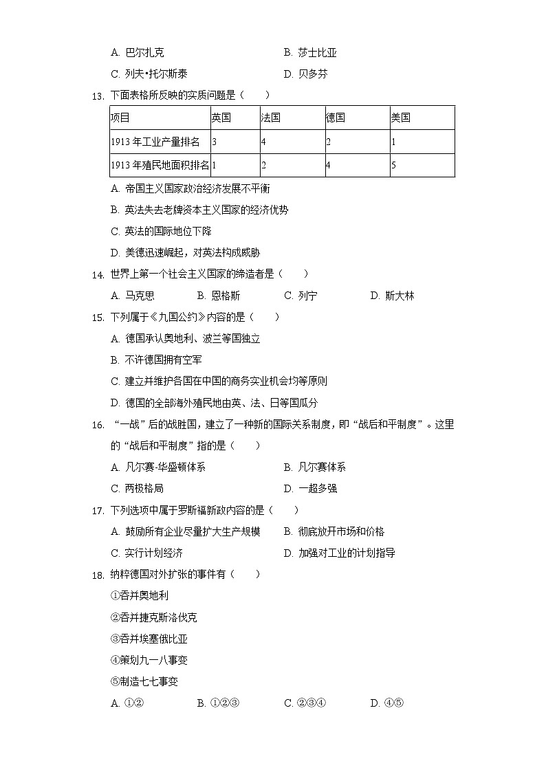 2021年辽宁省铁岭市部分校中考历史第八次调研试卷（含解析）03