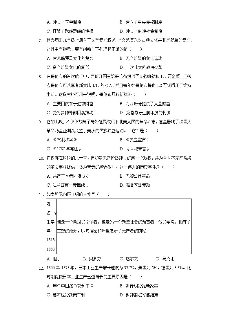 2021-2022学年山东省淄博市沂源县八年级（上）期末历史试卷（含解析）02