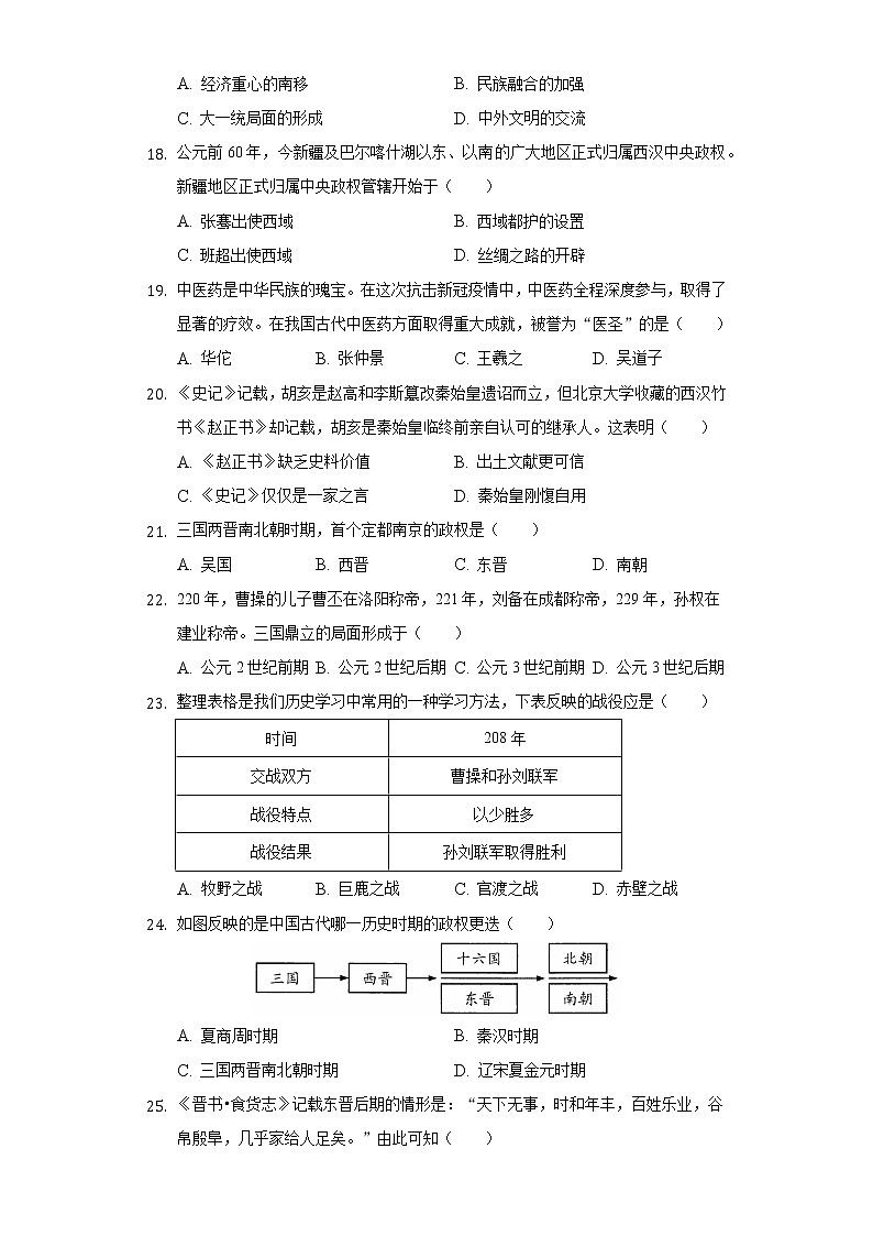 2021-2022学年广东省惠州市七年级（上）期末历史试卷（含解析）03