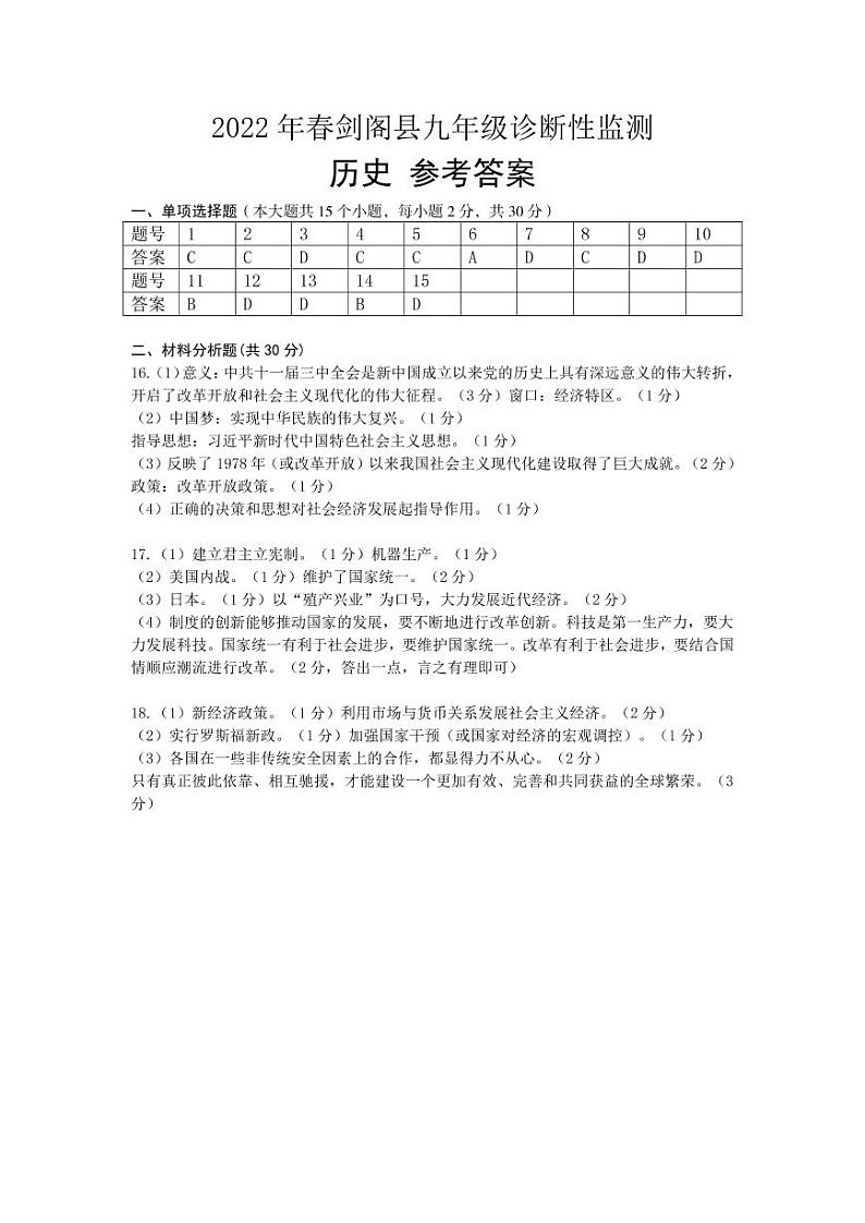 2022年四川省广元市剑阁县九年级诊断性监测（一诊）历史试题 (1)01