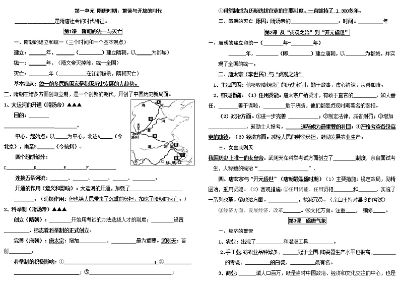 人教部编版七年级历史下册知识点复习提纲【填空版】01