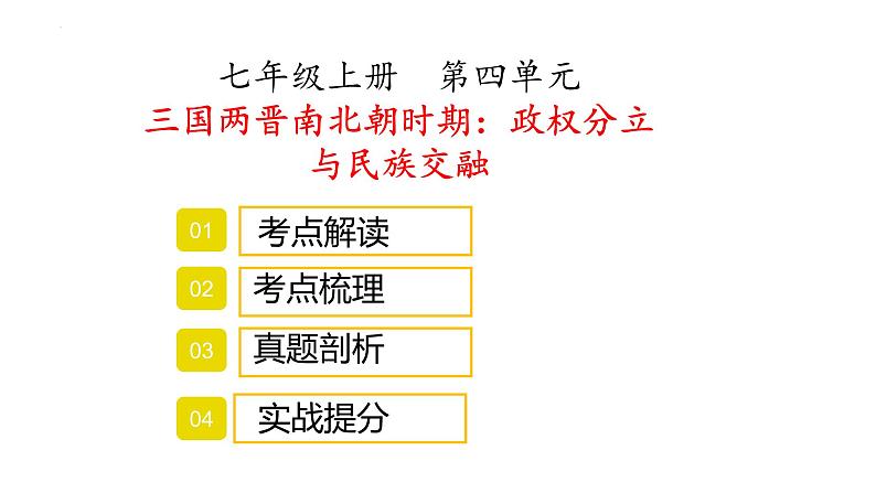 七年级历史上册第四单元三国两晋南北朝时期复习课件2022年中考考点专项突破第1页