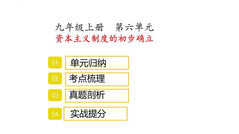 九年级上册第六单元资本主义制度的初步建立复习课件2022年中考历史考点专项突破第1页