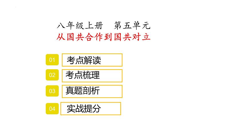 八年级上册第五单元从国共合作到国共对立复习课件2022年中考历史考点专项突破第1页