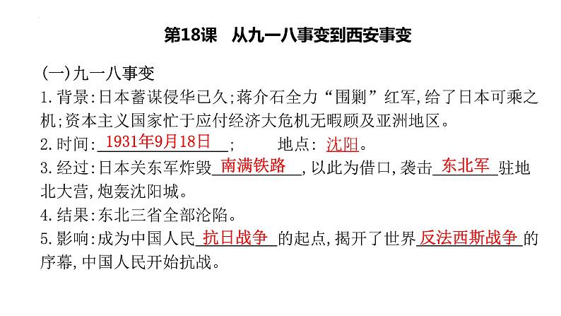 八年级上册第六单元中华民族的抗日战争复习课件2022年中考历史考点专项突破第8页