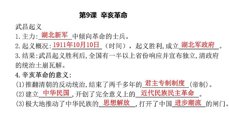 八年级上册第三单元资产阶级民主革命与中华民国的建立复习课件2022年中考历史考点专项突破06