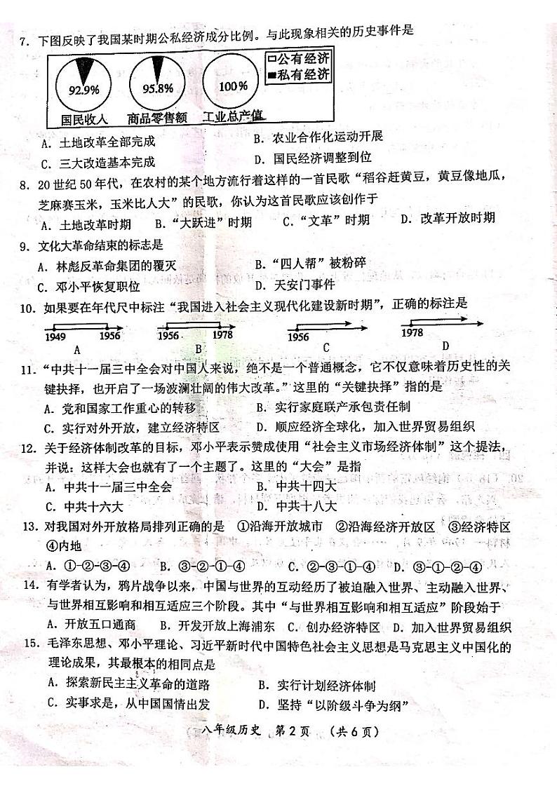 山西省阳高县2021-2022学年八年级下学期期中素养测评历史试题（含答案）第2页