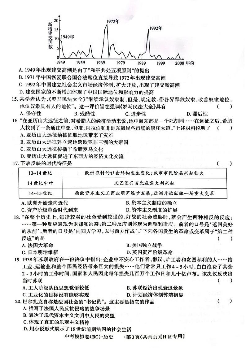 河南省商丘市睢阳区2022年九年级中考招生考试（二模）历史试题03