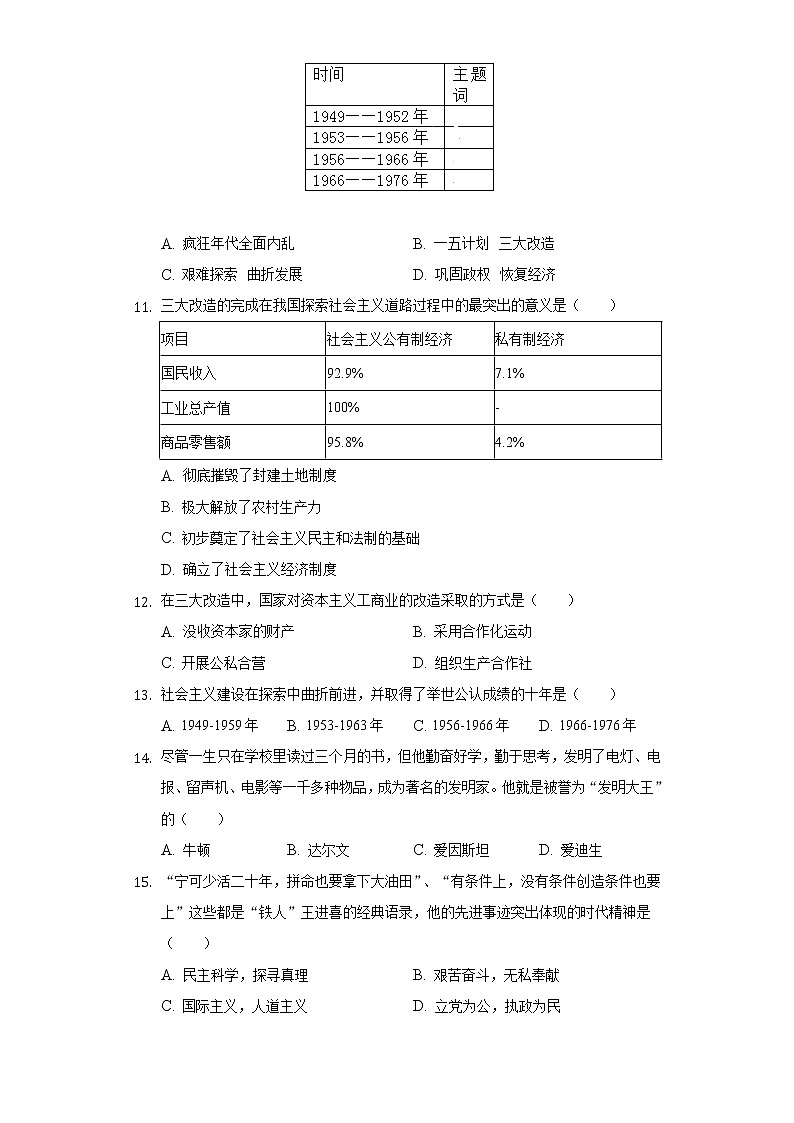广东省汕头市龙湖区实验中学2019-2020学年八年级（下）期中历史试卷（含解析）03