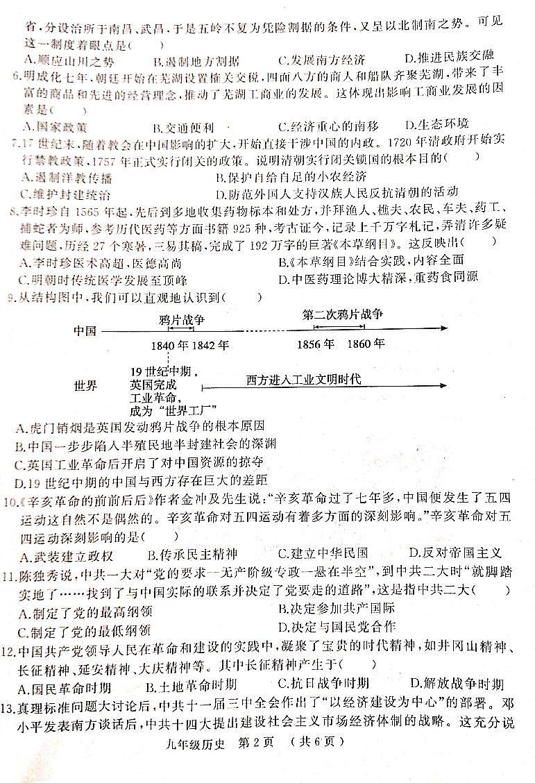 2022年河南省驻马店市中考二模历史试题及答案02