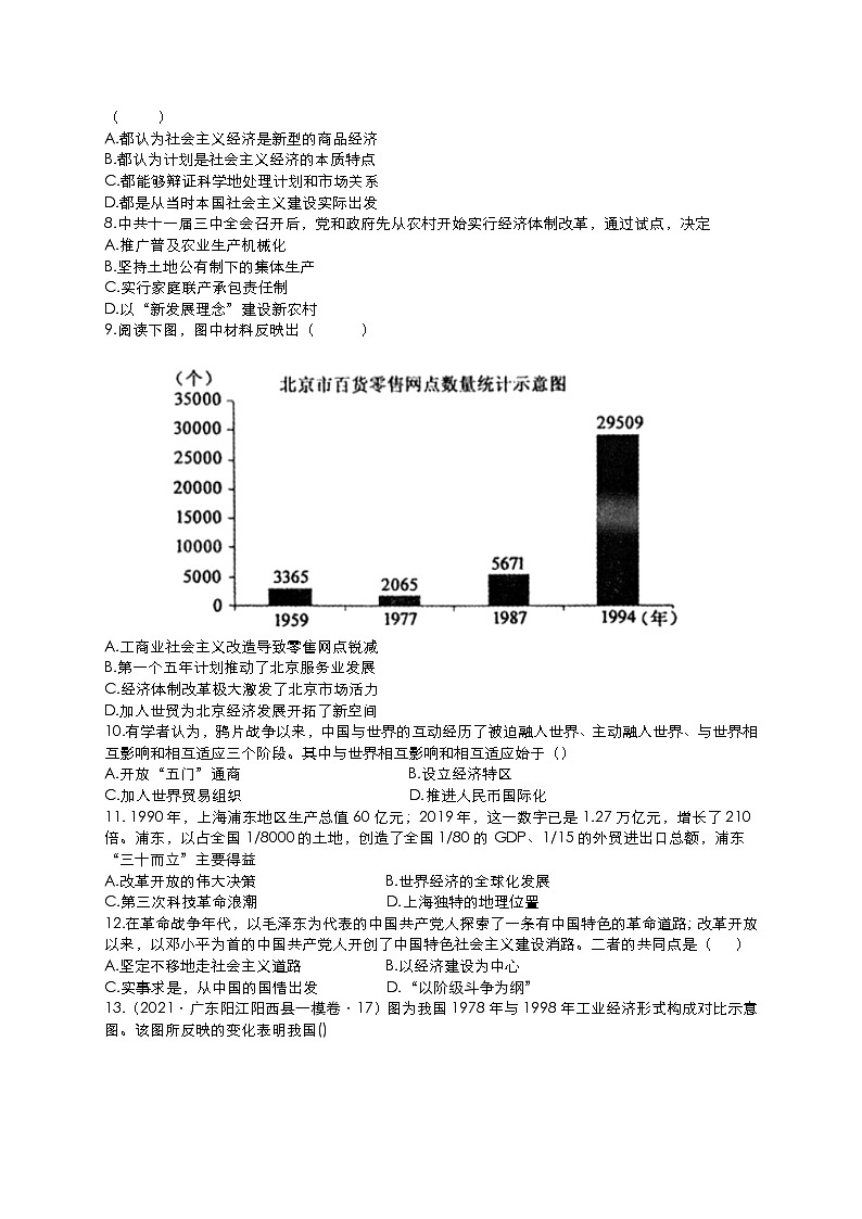 2022年中考30天历史冲刺复习+历史冲刺复习++改革开放+练习02