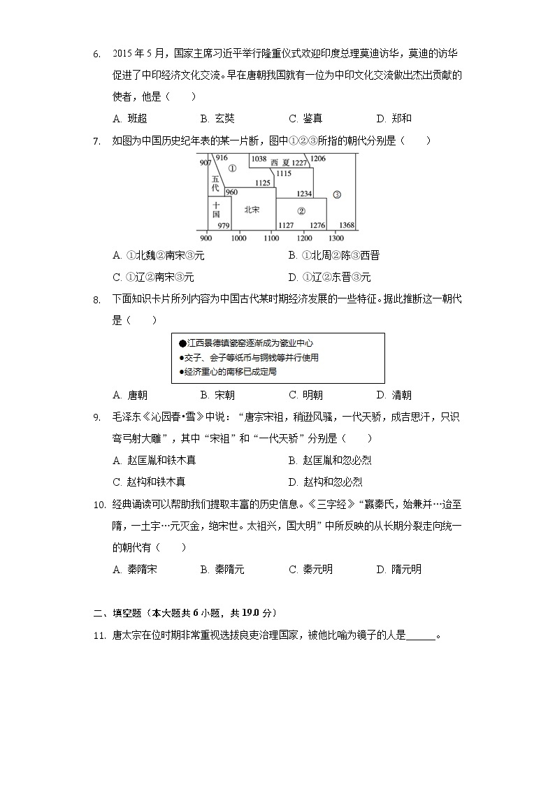 安徽省合肥市长丰县城关中学2018-2019学年七年级（下）第一次月考历史试卷（含解析）02