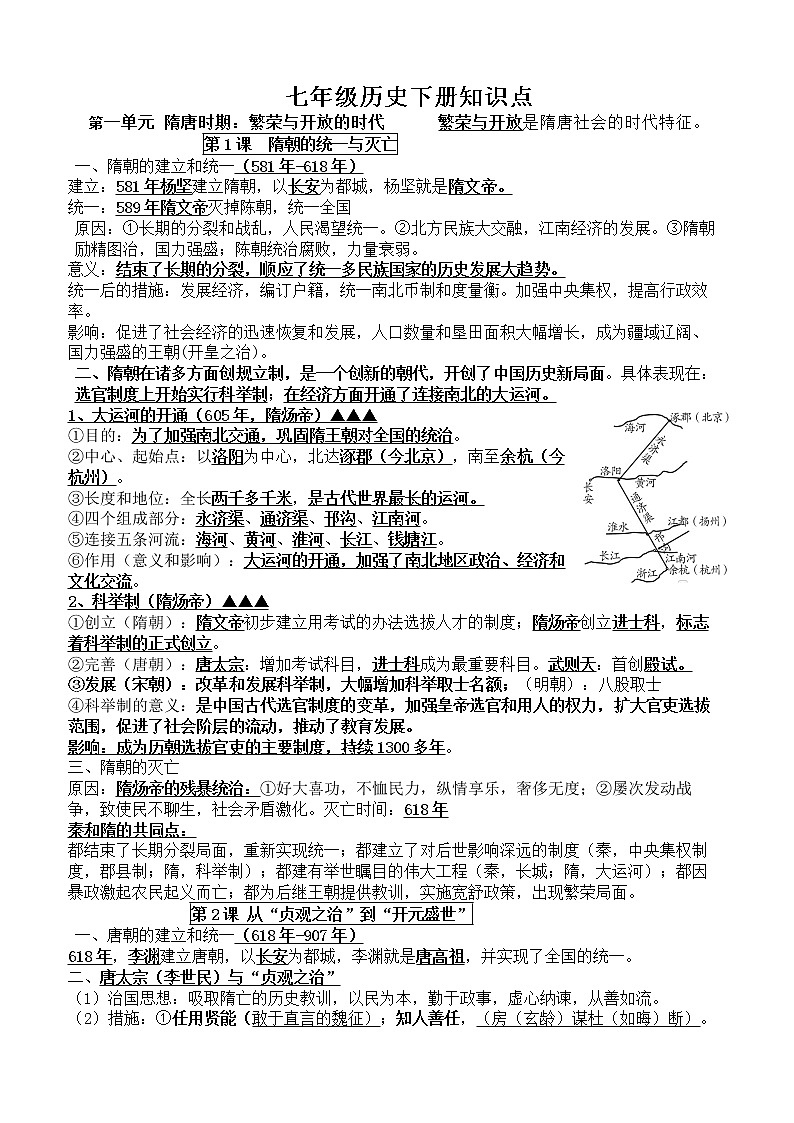 部编版2022年七年级历史下册知识点第1页