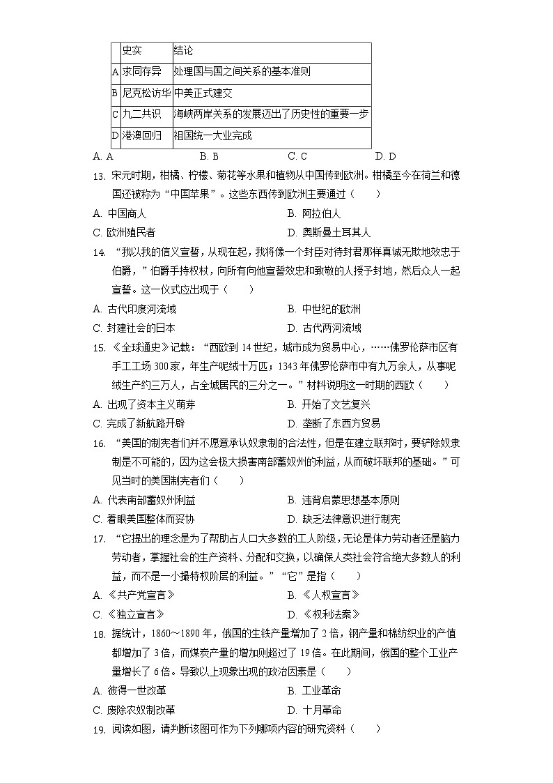 2022年江苏省苏州市常熟市中考历史零模试卷（含解析）第3页